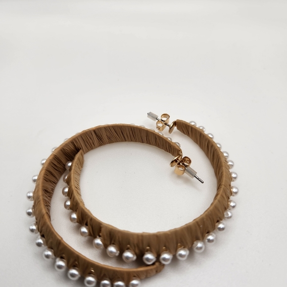 INC Gold Brown and Pearl Hoop Earrings - Picture 4 of 4